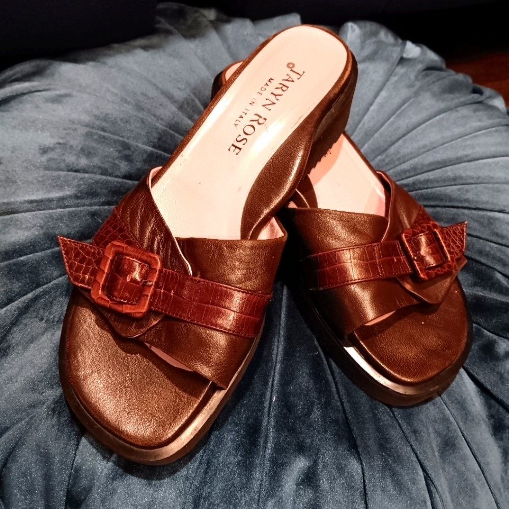 Taryn Rose Bronze and Brown Mules with Buckle Size 37